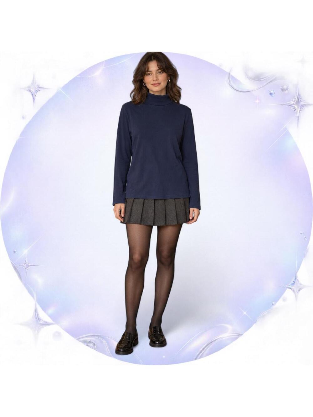 Karen Scott Navy Mock Neck Cotton Long Sleeve Top L